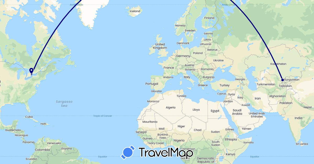 TravelMap itinerary: driving in Canada, Uzbekistan (Asia, North America)